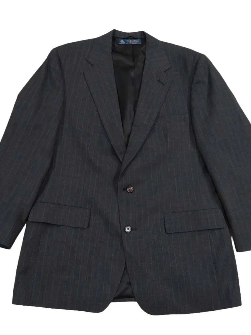Brooks Brothers Grey Pinstriped Wool, 2 Piece Suit, Blazer 44L, Pants 38x30.5